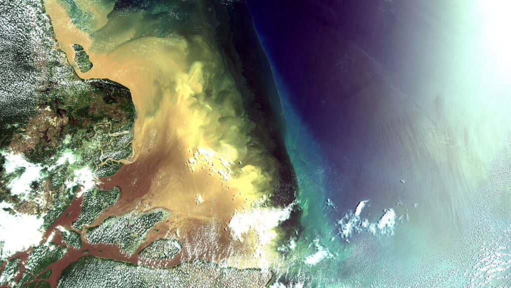 Imagem de satélite da região do petróleo na Foz do Amazonas, na costa do Amapá