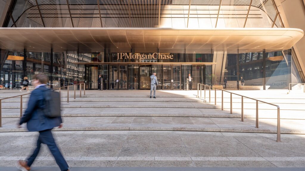 Entrada da sede do JPMorgan Chase, banco comandado por Jamie Dimon